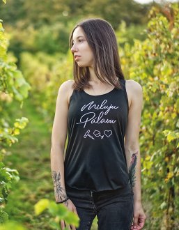 ČERNÝ DÁMSKÝ NÁTĚLNÍK S ORIGINÁLNÍM NÁPISEM MILUJU PÁLAVU