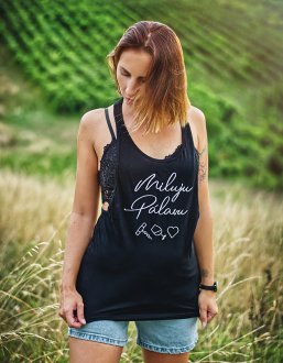 ČERNÝ DÁMSKÝ NÁTĚLNÍK S ORIGINÁLNÍM NÁPISEM MILUJU PÁLAVU