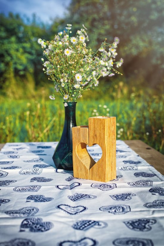 Folklorní ubrus - Varianta: Modrotisk srdíčka